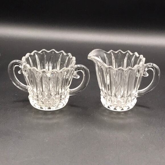 Vintage Indiana Glass Lotus Blossom Tulip Sugar Bowl & Creamer Set 1007 Clear - Picture 3 of 12